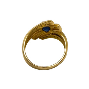 Alliance en Or Jaune avec Diamants et Saphir 18K - 4.89Grs - T53
