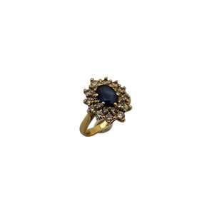 Bague Marguerite Or Jaune 18K - 5.88 G Diamants et Saphir