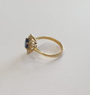 Bagues Marguerite Or Jaune 18 Carats Diamants et Saphir - T51