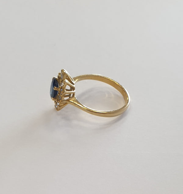 Bagues Marguerite Or Jaune 18 Carats Diamants et Saphir - T51