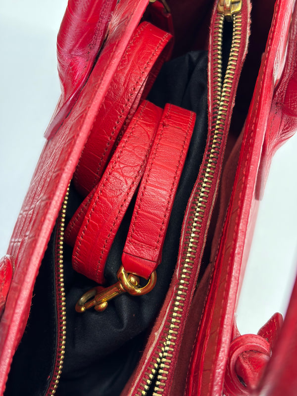 Sac à main Saint Laurent cuir de veau rouge crocodile