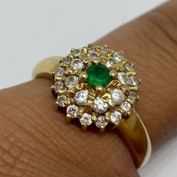 Bague Marguerite Or Jaune avec Emeraude et Zirconium  18K -T56cm