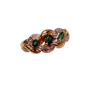Bague Or Jaune et Blanc 18 K avec Émeraudes et éclats de diamants