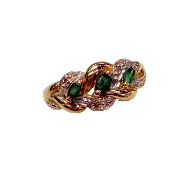Bague Or Jaune et Blanc 18 K avec Émeraudes et éclats de diamants