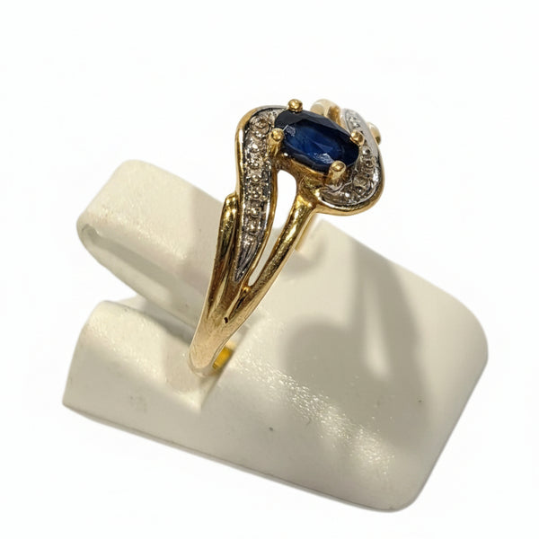 Bague en Or Jaune avec Diamants et saphir 18k