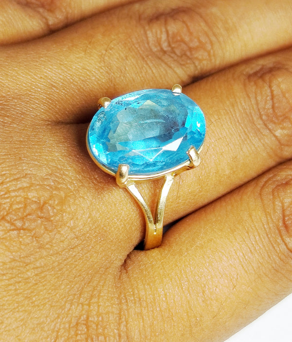 Bague en Or Jaune 18 Carats avec Topaze – Taille 63