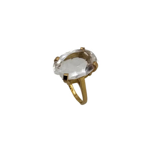 Bague Solitaire Or Jaune 18K avec Cristal de Roche - T57 - 6.14gr