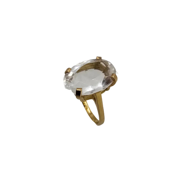 Bague Solitaire Or Jaune 18K avec Cristal de Roche - T57 - 6.14gr