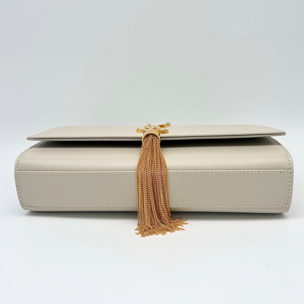 Sac Saint Laurent Kate Tassel en cuir blanc