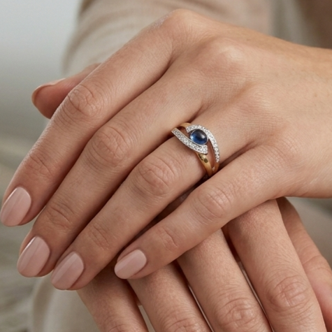 Bague Demi Tour Or Jaune 18K avec Saphir - T52 - 2.22gr