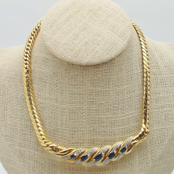 Collier Princesse Or Jaune Diamants et Saphir 18k