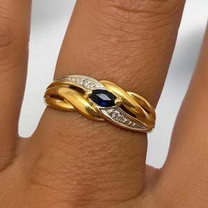 Bague Saphir Diamantée Or Jaune/Blanc 18K