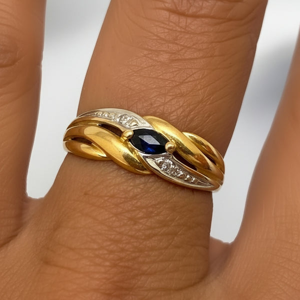 Bague Saphir Diamantée Or Jaune/Blanc 18K
