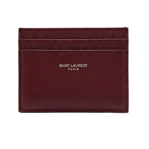 Porte-cartes Saint Laurent en cuir grainé bordeaux