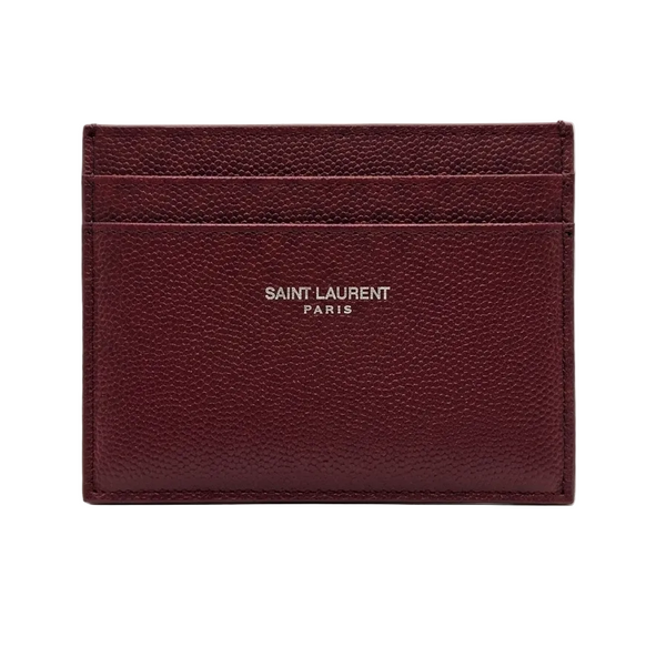 Porte-cartes Saint Laurent en cuir grainé bordeaux