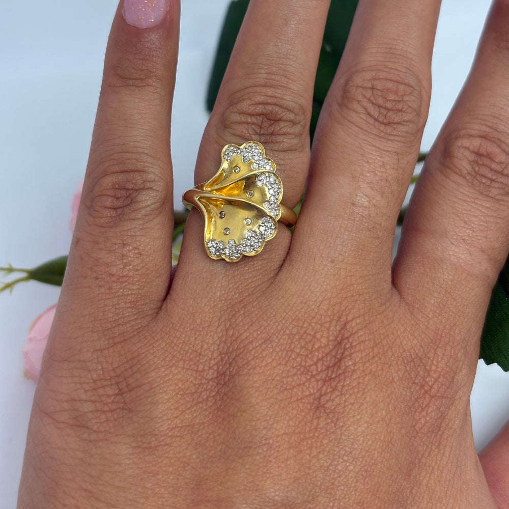 Bague Ancienne en Or Jaune 18K avec Diamants - Taille 51