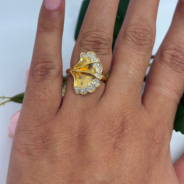 Bague Ancienne en Or Jaune 18K avec Diamants - taille 51 - 6.67g