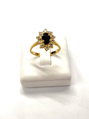 Bague Marguerite Or Jaune 18k Diamants et Saphir