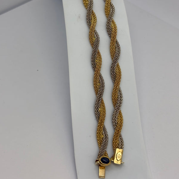 Collier Ras du Cou Tressé  en Or Jaune et Gris 18K - 42.5cm - 17.07g