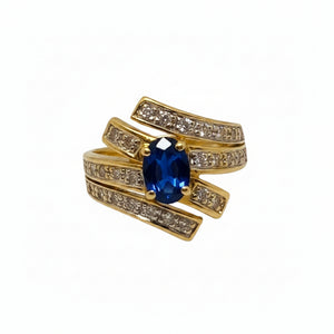 Alliance en Or Jaune avec Diamants et Saphir 18K - 4.89Grs - T53