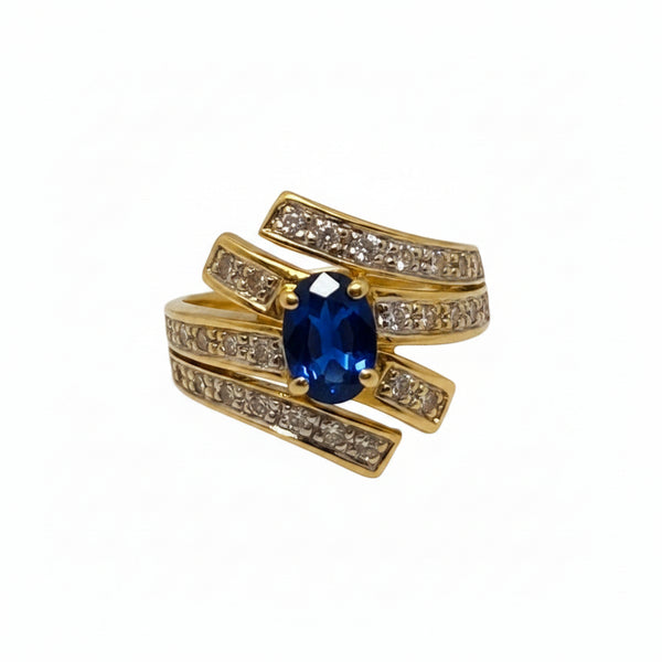 Alliance en Or Jaune avec Diamants et Saphir 18K - 4.89Grs - T53