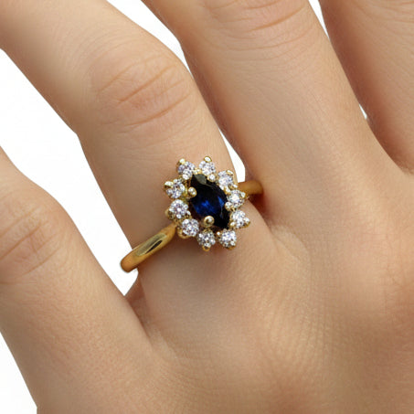 Bague Marguerite Or Jaune 750/1000 avec Saphir