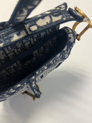 Sac Dior Saddle en toile oblique bleu
