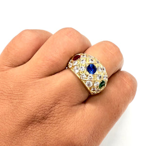 Bague en Or Jaune 18k avec Pierres Précieuses -  T 57.5