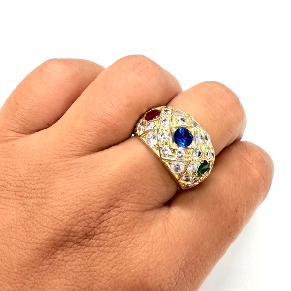 Bague en Or Jaune 18k avec Pierres Précieuses -  T 57.5