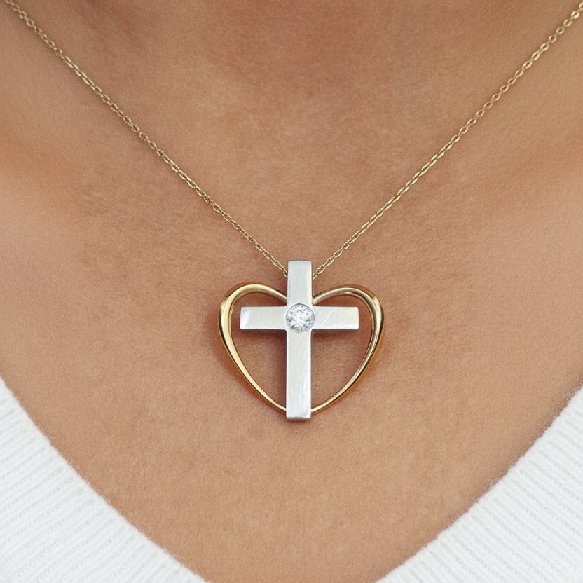 Pendentif Croix Or Blanc & Jaune 18k Diamants