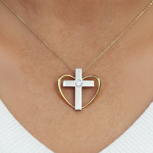 Pendentif Croix Or Blanc & Jaune 18k Diamants
