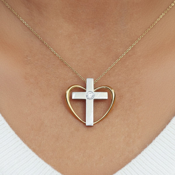 Pendentif Croix Or Blanc & Jaune 18k Diamants