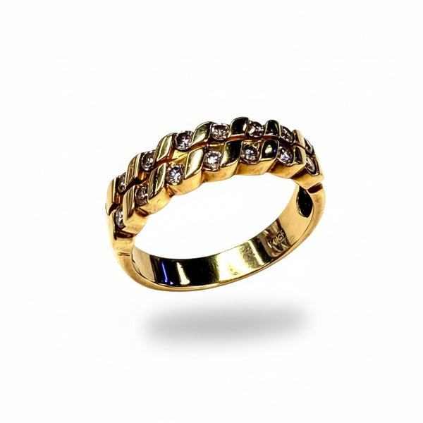 Bague en Or Jaune 18K - 14 Diamants - Taille 56
