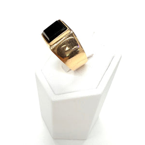 Bague Chevalière en Or Jaune 18k Onyx - Taille 55