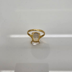 Bague Solitaire Or Jaune 18K avec Cristal de Roche - T57 - 6.14gr