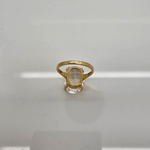 Bague Solitaire Or Jaune 18K avec Cristal de Roche - T57 - 6.14gr