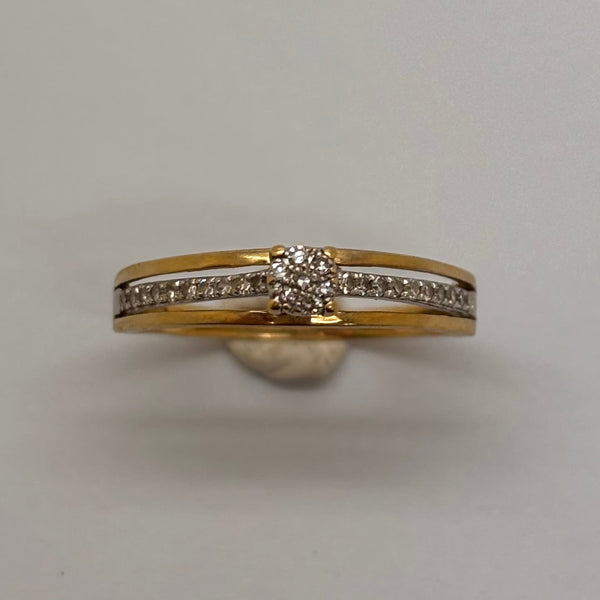 Bague solitaire pavée diamants en or 18K - T54 - 1.46g