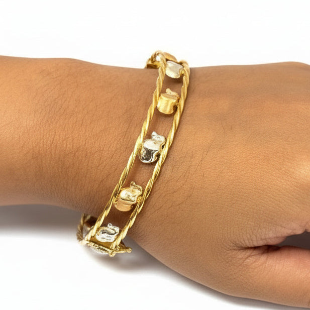 Bracelet or Blanc et Rose jonc 18K - 20cm - 13.72G