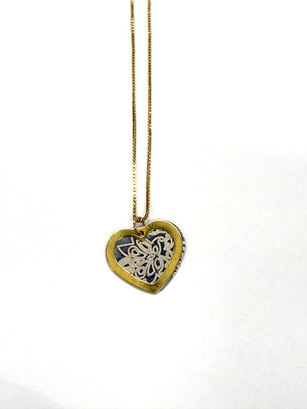 Collier Coeur en Or Jaune et Blanc 18k 1.92 Grs