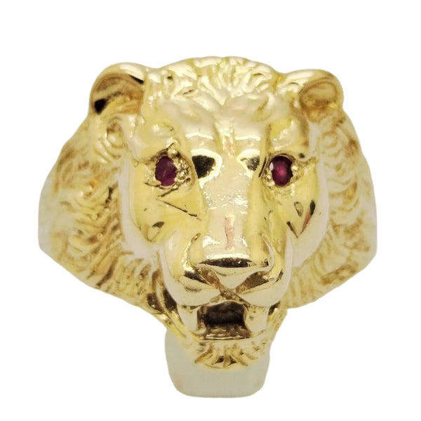 Bague Chevalière Or Jaune 18 Carats avec Rubis