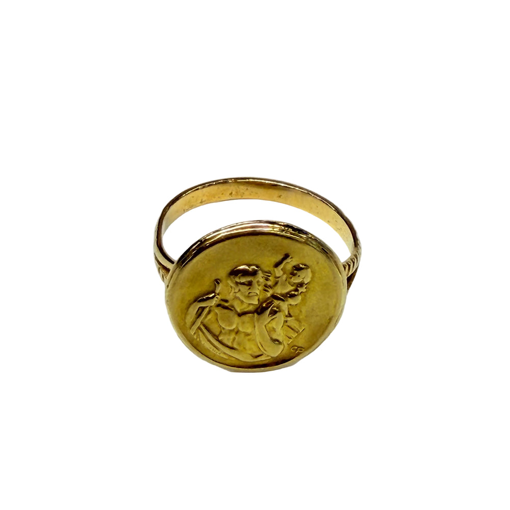 Bague en or jaune 18k, symbole religieux