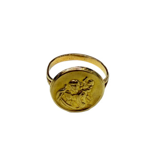 Bague en or jaune 18k, symbole religieux