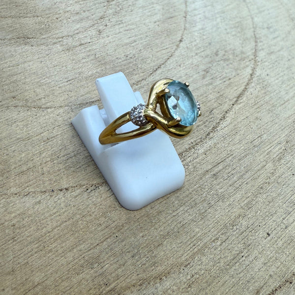 Bague en Or Jaune 18K avec Oxyde de Zirconium Bleu 2.5 Grs - Taille 54