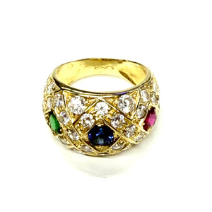 Bague en Or Jaune 18k avec Pierres Précieuses -  T 57.5