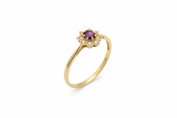 Bague Marguerite OR Jaune 18K - 1.51 G - Taille 59 avec Diamants