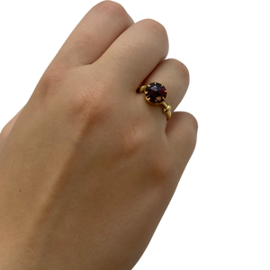 Bague en or jaune 18 carats avec grenat – T 55