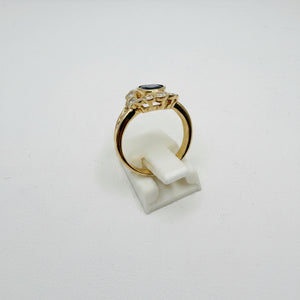 Bague Marguerite en Or Jaune Diamants Saphir 18K - Taille 51.5 - 6.18 G
