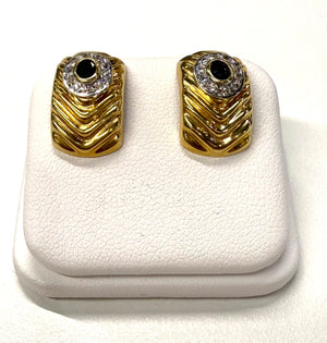 Paire Boucles d'Oreilles Or Jaune 18k Saphir et Zirconium
