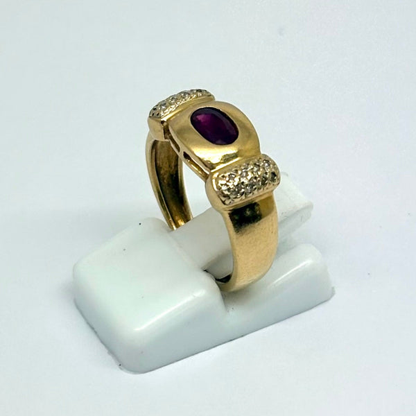Bague Tank en Or Jaune avec Rubis & Diamants 18K