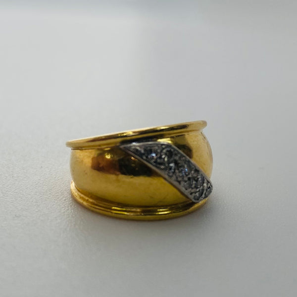 Bague Jonc en Or Jaune et Blanc Diamants 18 K - 9.77 Grs